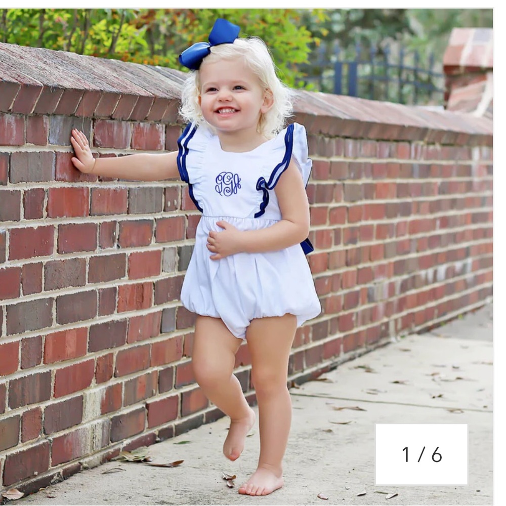 Classic Whimsy Flutter Sleeve Bubble Monogramable Romper. Size 24 months.
